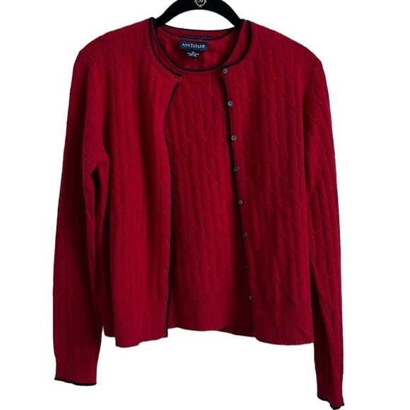 Ann Taylor Red Cashmere Cardigan and Tank Twin Set Size Medium Fits Small - Picture 10 of 16